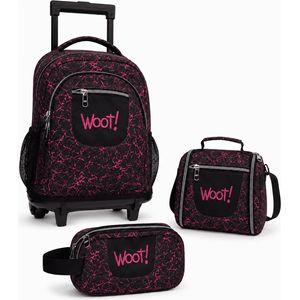 Cartable scolaire à roulette WOOT! 3 Pièces - Motif marbré abstrait Rouge et Noir