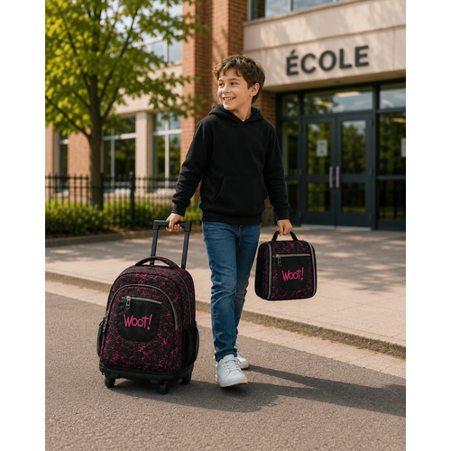 Cartable scolaire à roulette WOOT! 3 Pièces - Motif marbré abstrait Rouge et Noir - 2