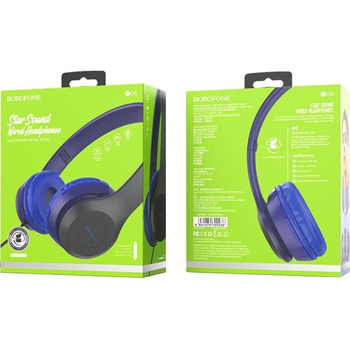 Casque Filaire BO5 Star Sound Bleu avec Microphone – Son Stéréo HD, Jack 3,5 mm