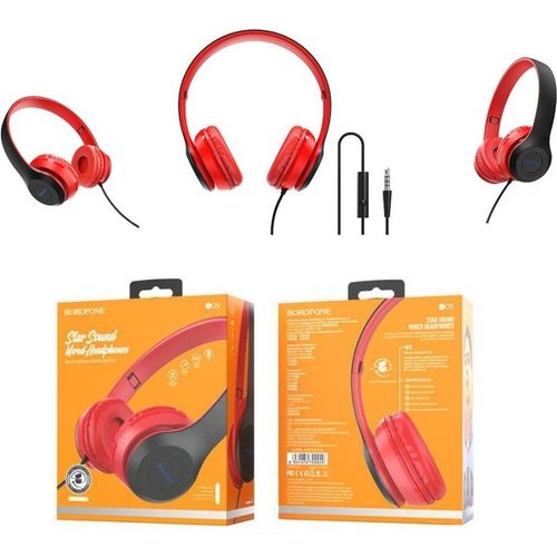 Casque Filaire BO5 Star Sound Rouge avec Microphone – Son Stéréo HD, Jack 3,5 mm