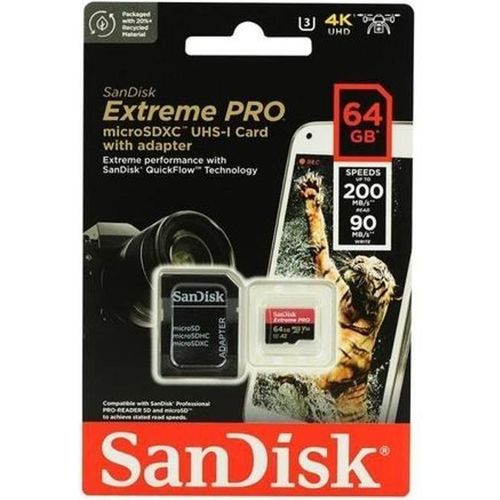 Sandisk Extreme Pro microSDXC 64Go 200MB/s pour Camera GoPro 4K UHD