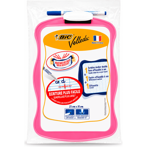 سبورة BIC Velleda مدرسية مزدوجة الوجه 21 × 31 سم مع قلم سبورة وممسحة – قابلة للمسح الجاف