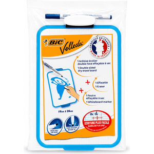 سبورة BIC Velleda مدرسية مزدوجة الوجه 19 × 26 سم مع قلم سبورة وممسحة