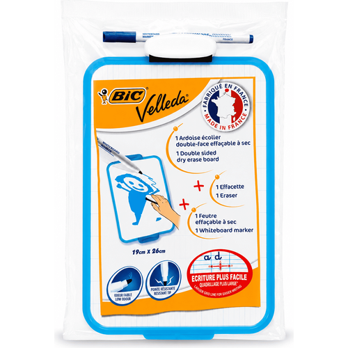 سبورة BIC Velleda مدرسية مزدوجة الوجه 19 × 26 سم مع قلم سبورة وممسحة