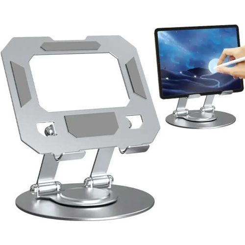 Accessoires pour tablette tactile Support de Tablette en Aluminium, Rotatif 360, pliable pour Téléphones, tablettes, iPad - Gris - 2