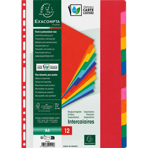Intercalaire Exacompta 12 Positions A4  – Carte Lustrée 225 g/m²