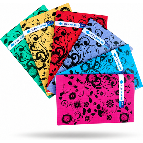 Carnet Bleu Marine polypro 140p piqué 14x21cm petits carreaux 70g