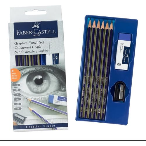 Set de Dessin Graphite Faber-Castell Goldfaber 8 Pièces – 6 Crayons 2H à 6B, Gomme et Taille-Crayon - 2