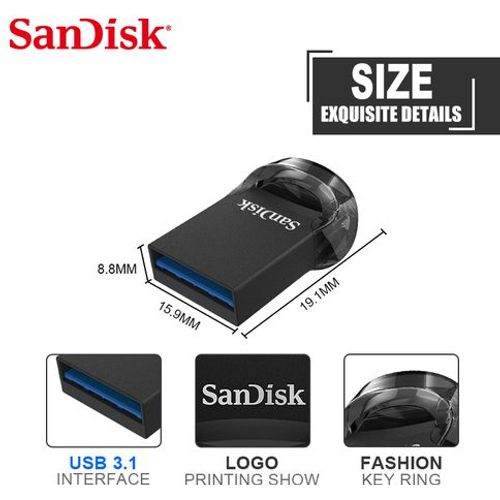 Mini clé USB SanDisk Ultra Fit 64 Go - USB 3.2 130 Mo/s - 3