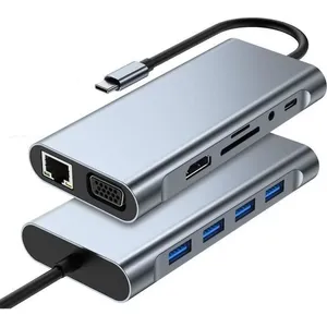Hub USB-C 11-en-1 vers HDMI 4K, VGA, RJ45 et audio