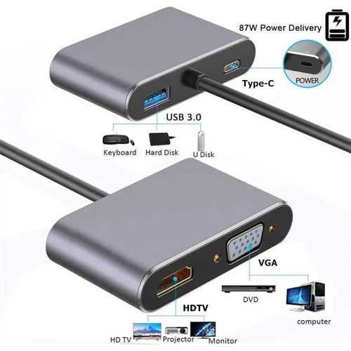 Adaptateur USB-C 4-en-1 vers HDMI 4K, VGA, USB 3.0 et charge USB-C - 2