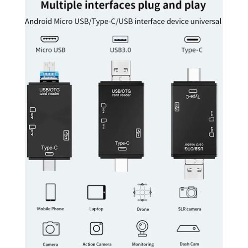 Lecteur de cartes 6-en-1 USB 3.0 et OTG noir - SD, microSD - 2