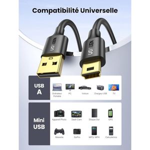 Câble USB 2.0 vers mini USB 5 broches 1,5 m