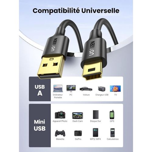 Câble USB 2.0 vers mini USB 5 broches 1,5 m