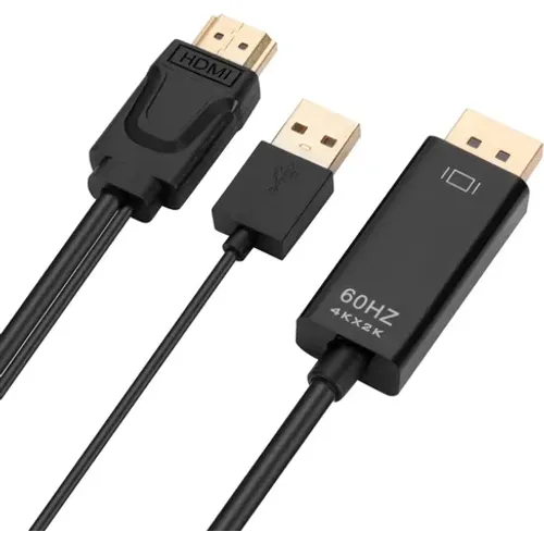 Câble adaptateur HDMI vers DisplayPort 4K 1,8 m avec alimentation USB