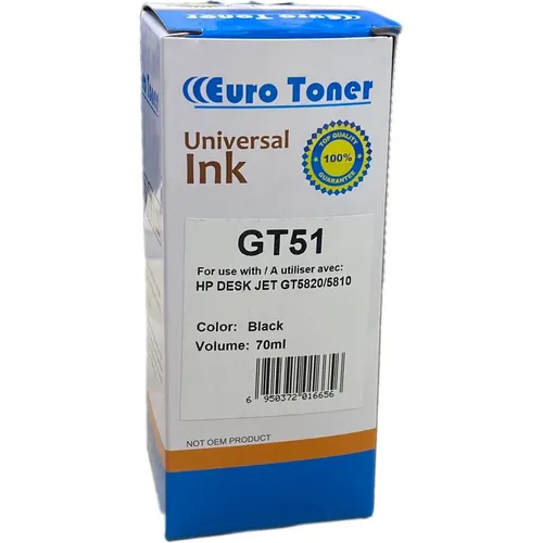 Encre compatible HP GT51 Noir 70 ml - bouteille EuroToner