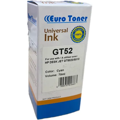 Encre compatible HP GT52 Cyan 70 ml - bouteille EuroToner - 2