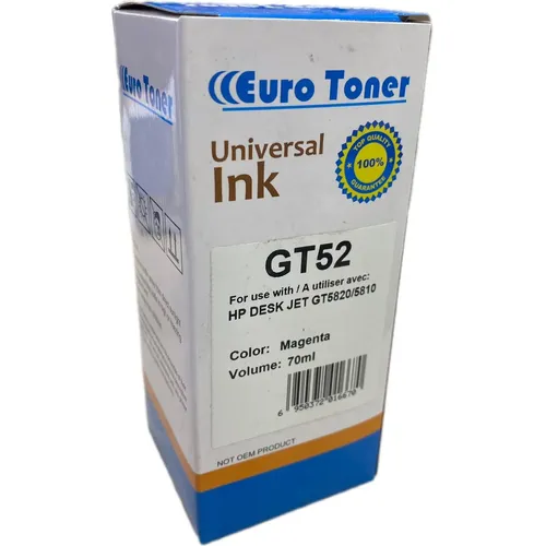 Encre compatible HP GT52 Magenta 70 ml - bouteille EuroToner - 2