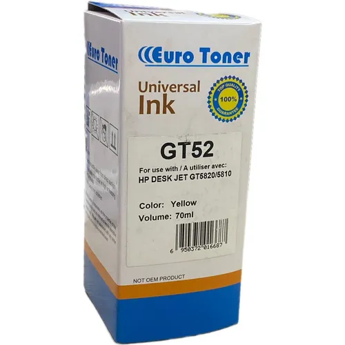 Encre compatible HP GT52 Jaune 70 ml - bouteille EuroToner - 2