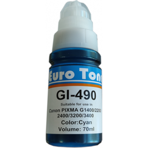 Encre compatible Canon GI-490 Cyan 70 ml - bouteille EuroToner