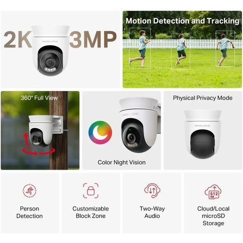 كاميرا واي فاي Mercusys خارجية بدقة 2K 3MP بدوران 360° مع صوت (MC510) - 5