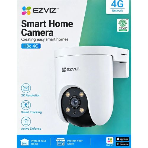 كاميرا EZVIZ H8c بشريحة 4G بدقة 2K بدوران 360° ورؤية ليلية ملونة مع صوت