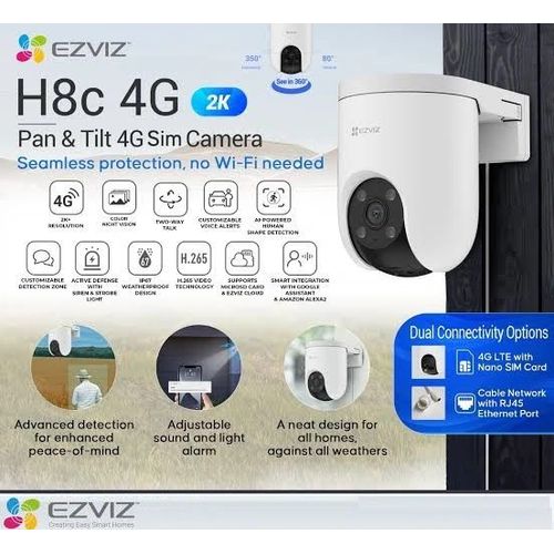 كاميرا EZVIZ H8c بشريحة 4G بدقة 2K بدوران 360° ورؤية ليلية ملونة مع صوت - 6