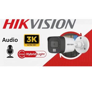 كاميرا Hikvision Turbo HD بدقة 3K 5MP من نوع Bullet بإضاءة Smart Hybrid Light مع صوت (DS-2CE16K0T-LFS)