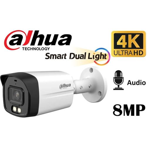 Caméra Dahua HDCVI 8MP 4K Bullet Smart Dual Light avec Audio (HAC-HFW1801RMP-IL-A)