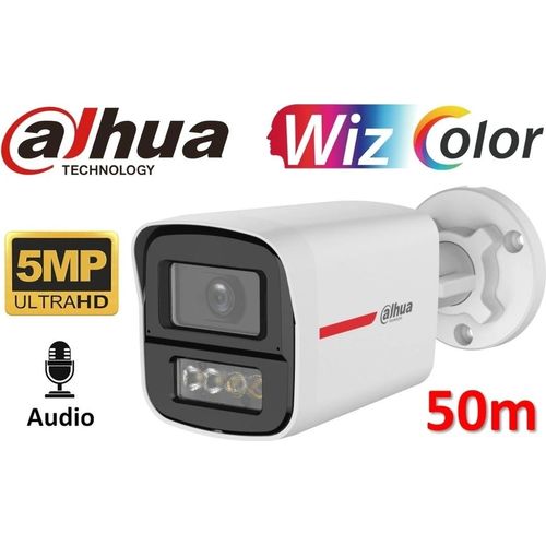 كاميرا Dahua HDCVI 5MP Bullet WizColor بإضاءة مزدوجة 50 م مع صوت (HAC-HFW1549X-IL-A-PRO)