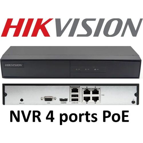 مسجل NVR Hikvision بـ 4 قنوات و 4 منافذ PoE و H.265+ حتى 6MP (DS-7104NI-Q1/4P/M)