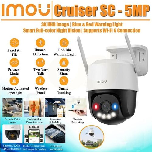 Caméra Wi-Fi Imou Cruiser SC 3K 5MP PTZ 360° Couleur avec Audio et Sirène (IPC-K7FP-5H0WE) - 4