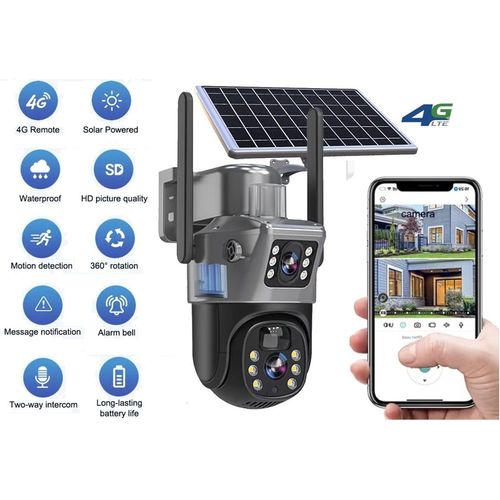 كاميرا 4G بالطاقة الشمسية V380 بعدستين دوارة 355° مع بطارية مقاومة للماء IP66