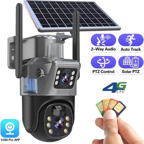 كاميرا 4G بالطاقة الشمسية V380 بعدستين دوارة 355° مع بطارية مقاومة للماء IP66 - 4