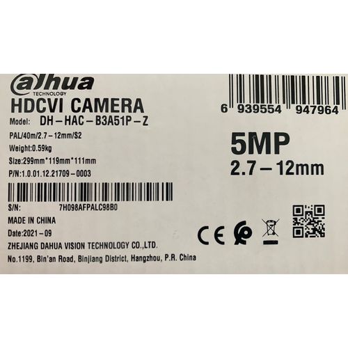 كاميرا داهوا HDCVI بدقة 5MP نوع Bullet بعدسة متغيرة آلية 2.7-12 مم وأشعة 40 م (HAC-B3A51-Z) - 5