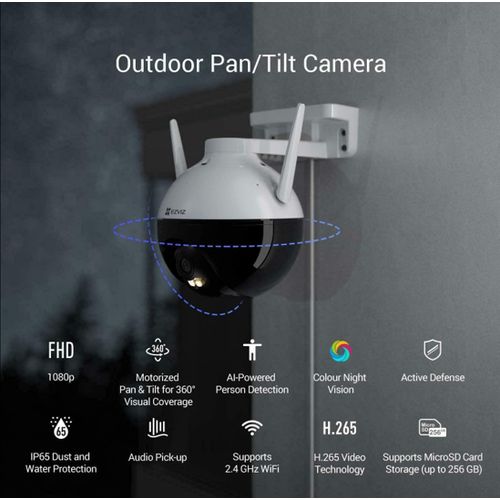 كاميرا واي فاي EZVIZ C8C بدقة 2MP Full HD خارجية دوارة 360° ملونة مقاومة للماء IP65 - 4