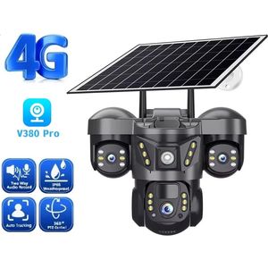 كاميرا 4G بالطاقة الشمسية V380 Pro بثلاث عدسات دوارة مع بطارية مقاومة للماء
