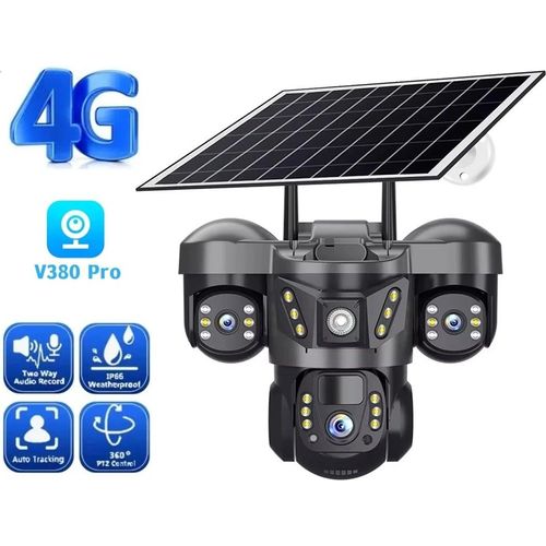 كاميرا 4G بالطاقة الشمسية V380 Pro بثلاث عدسات دوارة مع بطارية مقاومة للماء