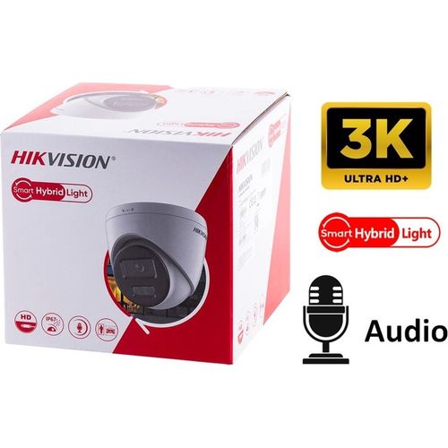 كاميرا هيكفيجن Turbo HD بدقة 3K نوع قبة بإضاءة Smart Hybrid Light مع صوت (DS-2CE76K0T-LMFS)