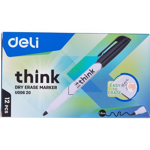 Marqueur DELI THINK U006 Noir pack 12pcs