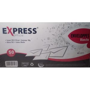 Enveloppe américaine blanche Express Office 110 x 220  autocollante pack de 50pcs