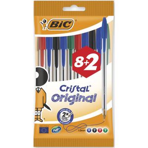 Stylo BIC Cristal Original - Couleurs Assorties, Pochette de 8+2
