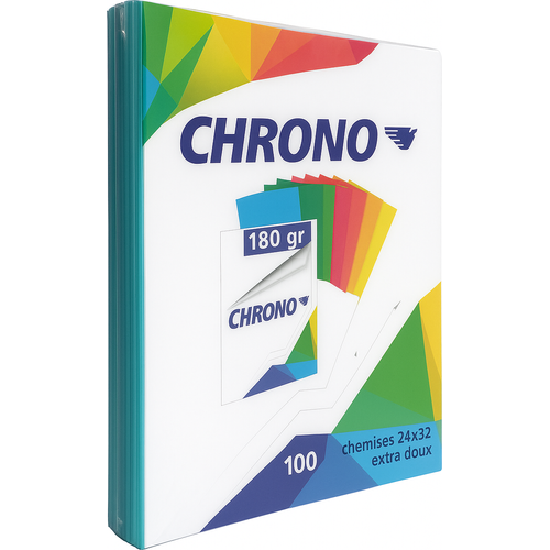 Chemises cartonnées CHRONO 180g 24x32 extra doux Ramette de 100 - Bleu-ciel