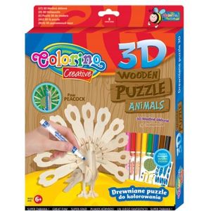 Puzzle 3D en bois Animaux Colorino Creative + mini feutre + autocollant