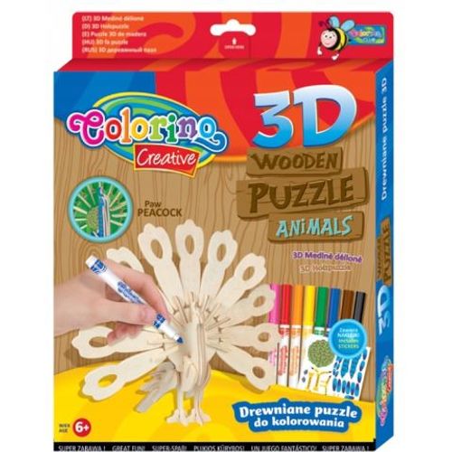 Puzzle 3D en bois Animaux Colorino Creative + mini feutre + autocollant
