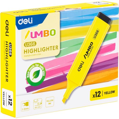 Surligneurs Deli Jumbo U366 HIGHLIGHTER - Jaune Pack de 12