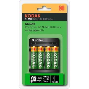 Kodak Chargeur Usb + 4 Batteries AA 2100 mAh pour Pile Ni-mh Rechargeable AAA ou AA