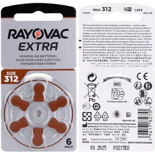 Rayovac Piles Extra Taille 312 pour Aides Auditives - Pack de 6 - 3