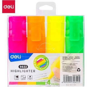 Surligneurs DELI Highlighter S622 Pochette 4 fluorescent
