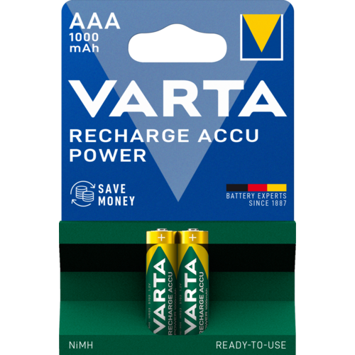 2 Piles Rechargeables VARTA AAA 1.2V 1000mAh